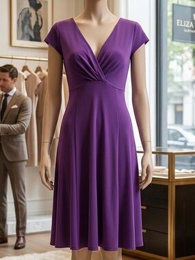 Glamour Purple V-Neck Fit & Flare Midi Dress